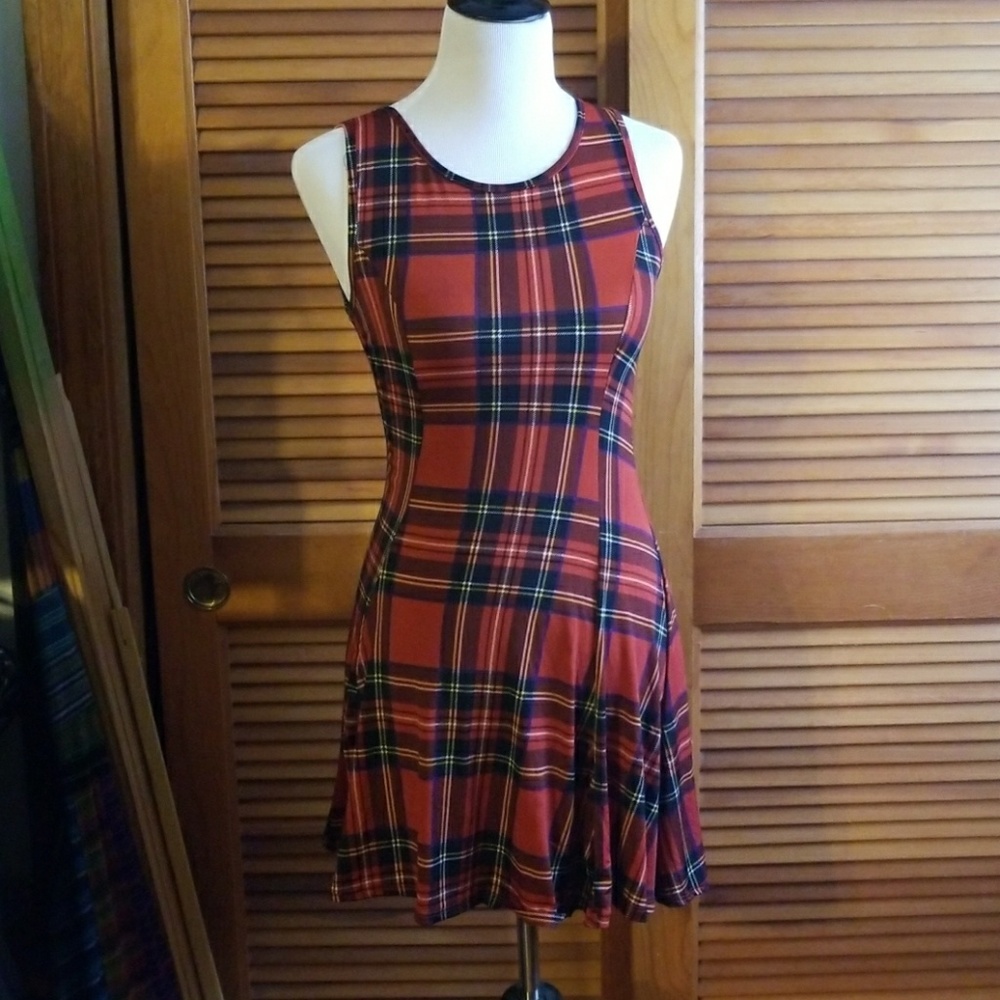Asymmetrical Plaid Skater Dress